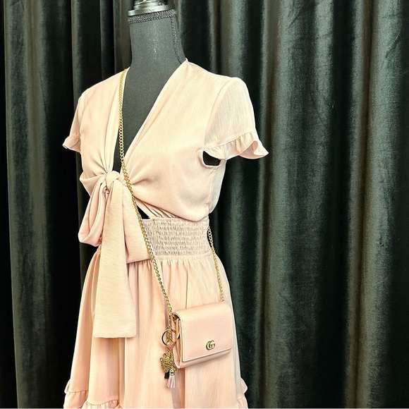 Gucci Marmont pink leather compact mini wallet crossbody or bum bag with chain - Picture 2 of 16